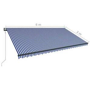 vidaXL kék és fehér szélérzékelős és LED-es napellenző 600 x 300 cm kép