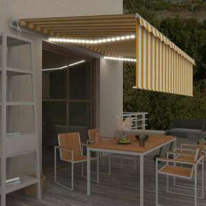 vidaXL sárga-fehér redőnyös, LED-es, szélérzékelős napellenző 5x3 m kép
