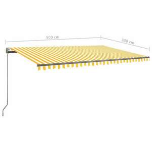 vidaXL sárga és fehér kézzel kihúzható LED-es napellenző 500x300 cm kép