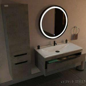 TMP IRON fürdőszobai tükör 80 cm - világítással - fekete keret - kerek kép