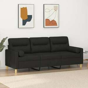 vidaXL 3 személyes fekete szövet kanapé díszpárnákkal 180 cm kép