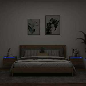 vidaXL 2 db barna tölgy színű éjjeliszekrény LED-világítással kép