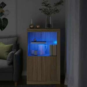 vidaXL sonoma tölgy színű szerelt fa tálalószekrény LED-világítással kép