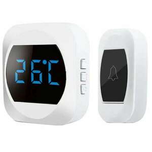 Vezeték nélküli csengő, LCD kijelző órával és hőmérővel - fehér kép