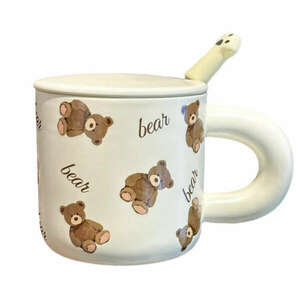 Pufo Little Bears csésze kerámia fedéllel és teáskanál kávéhoz va... kép
