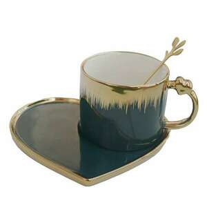 Pufo Desire kerámia bögre szív alakú tányérral és kanál kávéhoz v... kép