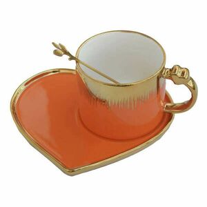 Pufo Desire kerámia bögre szív alakú tányérral és kanál kávéhoz v... kép