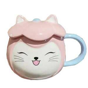 Pufo Happy Cat kerámia csésze kávéhoz vagy teához, 300 ml, rózsaszín kép