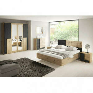 Hálószoba szett (ágy+2x éjjeliszekrény+szekrény), artisan tölgy/f... kép