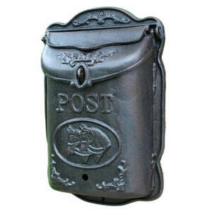 Antikolt Fém Postaláda, "Post" felirat táska alakú, retro hangula... kép