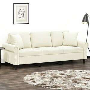 vidaXL 3 személyes krémszínű bársony kanapé díszpárnákkal 180 cm kép