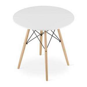 Skandináv stílusú asztal, Artool, kerek, MDF és fa, fehér, 80x72... kép