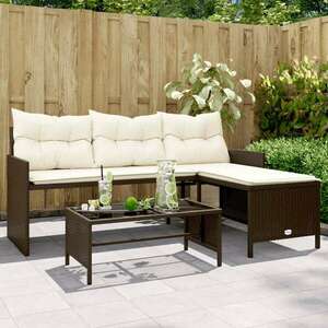 vidaXL L-alakú barna polyrattan kerti kanapé asztallal és párnákkal kép