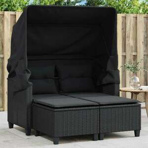 vidaXL 2 személyes fekete polyrattan kerti kanapé baldachinnal/székkel kép