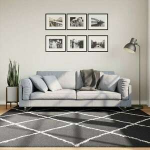 vidaXL fekete és krém hosszú szálú bozontos modern szőnyeg 200 x 200cm kép