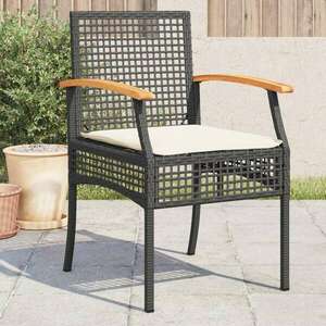 vidaXL 4 db fekete polyrattan és akácfa kerti szék párnákkal kép