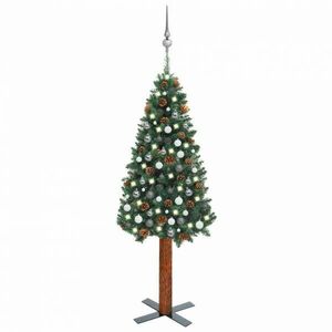 Zöld vékony karácsonyfa led-ekkel és gömbszettel 210 cm kép