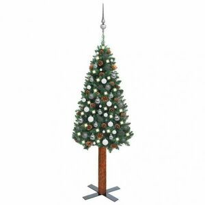 Zöld vékony PVC karácsonyfa LED-ekkel és gömbszettel 150 cm kép