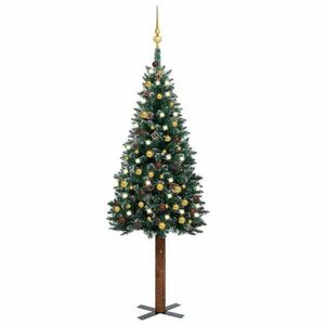 Zöld vékony karácsonyfa LED-ekkel és gömbszettel 150 cm kép