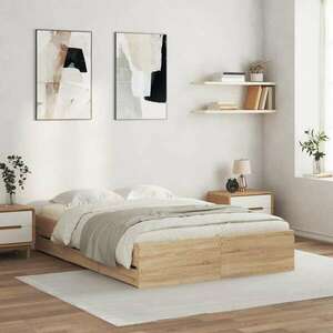 vidaXL sonoma-tölgyszínű szerelt fa ágykeret fiókokkal 135 x 190 cm kép