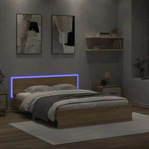 vidaXL sonoma tölgy színű ágykeret fejtámlával és LED-del 160 x 200 cm kép