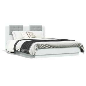 vidaXL fehér ágykeret fejtámlával és LED-világítással 140 x 190 cm kép