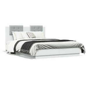 vidaXL fehér ágykeret fejtámlával és LED-világítással 135 x 190 cm kép