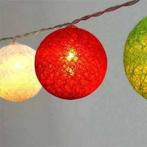 Iris Gömb alakú 6cm/színes fonott/4, 5m/piros-fehér-zöld/30db LED-... kép