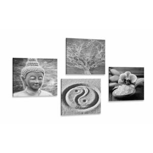Képszett fekete-fehér Buddha csendélet kép