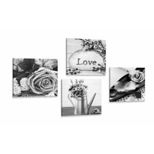 Képszett fekete-fehér vintage csendélet Love felirattal kép