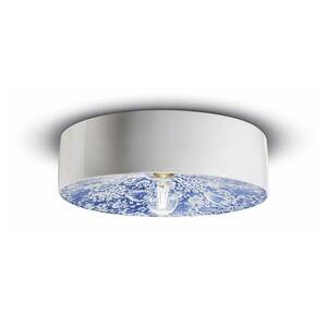 PI mennyezeti lámpa, virágmintás, Ø 40 cm, kék/fehér kép