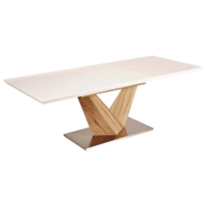 Étkezőasztal, fehér/lakk/tölgy, ALARAS 160 (220) X90 kép