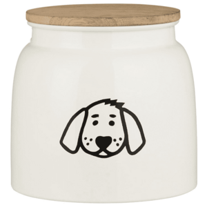 IB Laursen DOG FOOD fehér fém doboz kutyaeledelhez, fa tetővel kép