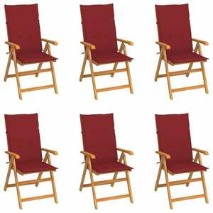 vidaXL 6 db tömör tíkfa kerti szék piros párnával kép