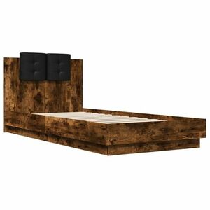 vidaXL füstös tölgyszínű szerelt fa ágykeret fejtámlával 100 x 200 cm kép