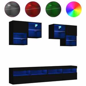 vidaXL 6 darabos fekete falra szerelhető TV-szekrényszett LED-ekkel kép