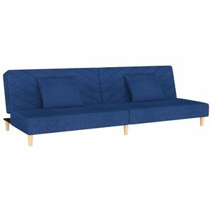 vidaXL kétszemélyes kék szövet kanapéágy két párnával kép