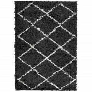 vidaXL fekete és krém hosszú szálú bozontos modern szőnyeg 140 x 200cm kép