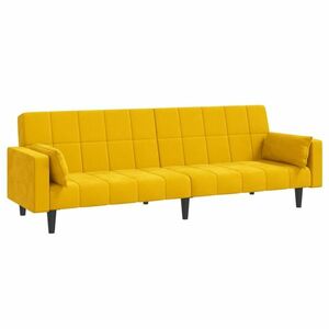 Kétszemélyes sárga bársony kanapéágy két párnával kép