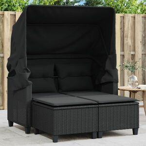 vidaXL 2 személyes fekete polyrattan kerti kanapé baldachinnal/székkel kép