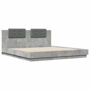 vidaXL betonszürke szerelt fa ágykeret fejtámlával 200 x 200 cm kép