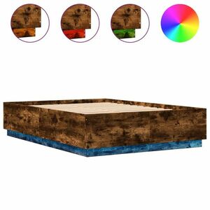 vidaXL füstös tölgy színű szerelt fa ágykeret LED-del 140x200 cm kép