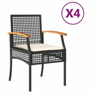 vidaXL 4 db fekete polyrattan és akácfa kerti szék párnákkal kép