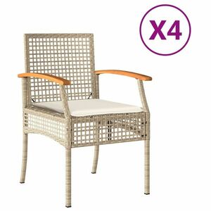 vidaXL 4 db bézs polyrattan és akácfa kerti szék párnákkal kép