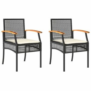 vidaXL 2 db fekete polyrattan és akácfa kerti szék párnákkal kép