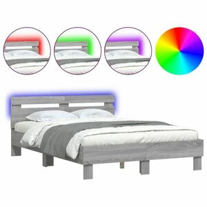 vidaXL szürke sonoma színű ágykeret fejtámlával és LED-del 120x200 cm kép