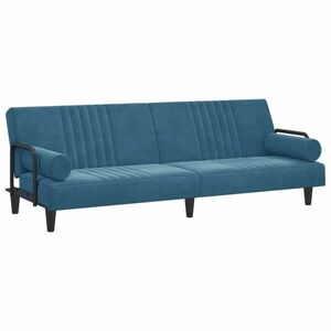 Kék bársony kanapéágy karfákkal kép