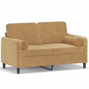 vidaXL 2 személyes barna bársony kanapé díszpárnákkal 120 cm kép
