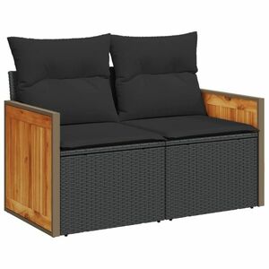 vidaXL 2 személyes fekete polyrattan kerti kanapé párnával kép
