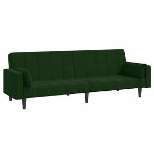 vidaXL kétszemélyes sötétzöld bársony kanapéágy két párnával kép